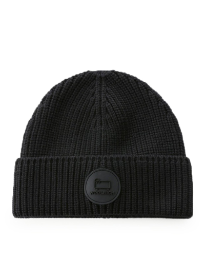 Shop Woolrich Cap With Logo In Merino Wool In Black