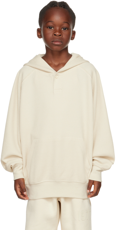 Shop Essentials Kids Off-white Henley Hoodie In Egg Shell