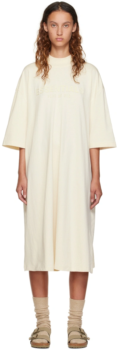 Shop Essentials Off-white Short Sleeve Midi Dress In Egg Shell
