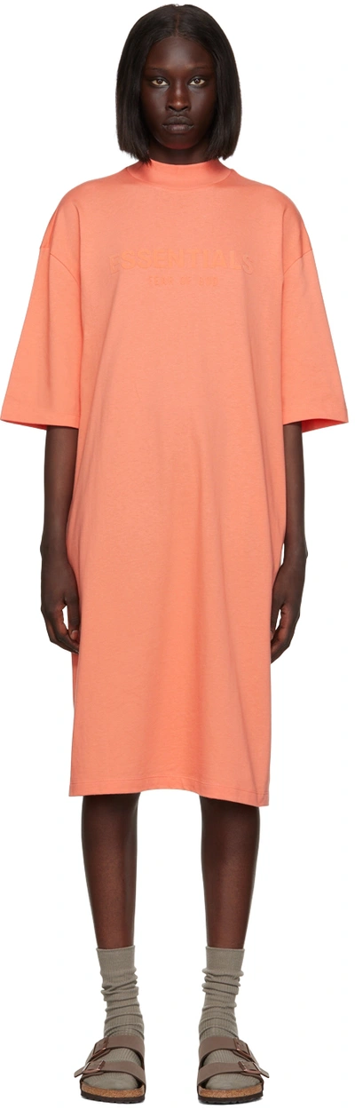 Shop Essentials Pink Short Sleeve Midi Dress In Coral