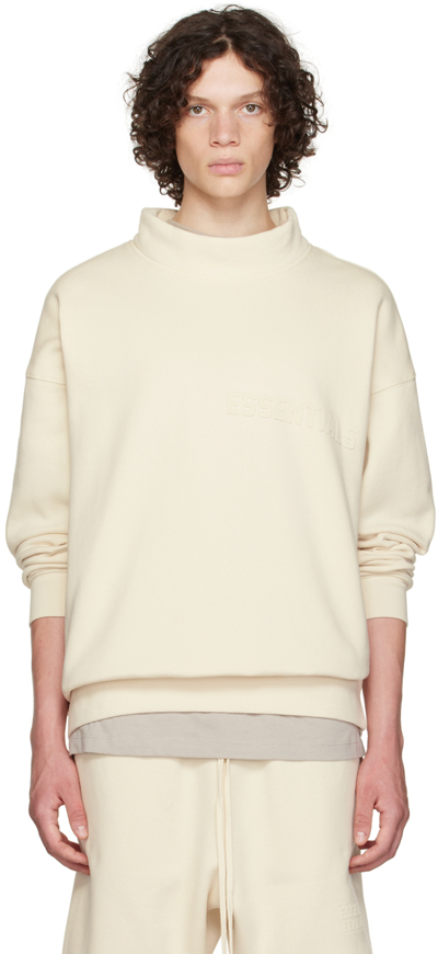 Shop Essentials Off-white Mock Neck Sweatshirt In Egg Shell