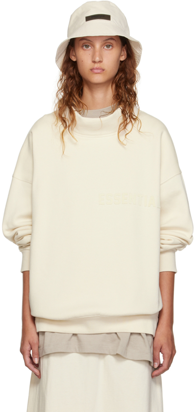 Shop Essentials Off-white Mock Neck Sweatshirt In Egg Shell