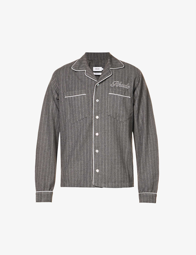 Shop Rhude Striped Brand-embroidered Relaxed-fit Cotton Shirt In Grey Stirpes