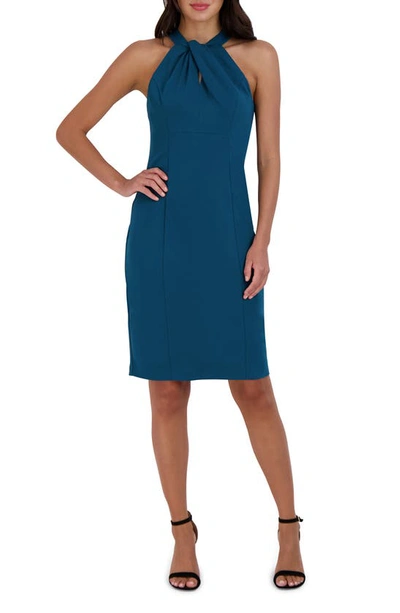 Shop Julia Jordan Twist Neck Sheath Dress In Blue/ Jade