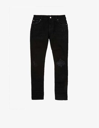 Shop Amiri Ripped Knee Brand-patch Stretch-denim Jeans 4-12 Years In Black