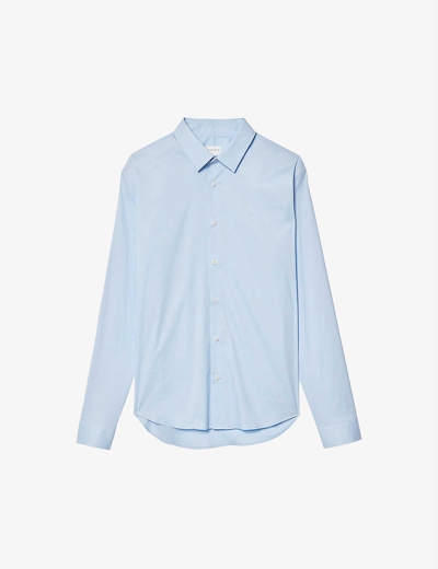 Shop Sandro Men's Bleus Regular-fit Stretch-cotton Shirt
