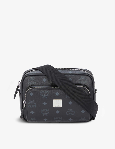 Shop Mcm Klassik Branded Canvas Cross-body Bag In Black