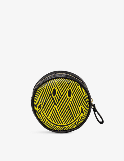 Shop Seletti Mens Yellow/black Smiley Faux-leather Coin Purse