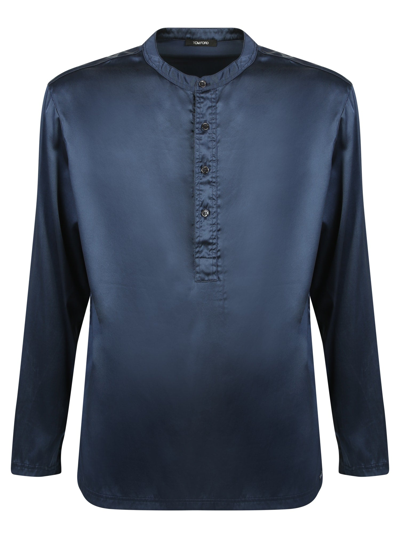 Shop Tom Ford Henley Silk Shirt Pajama By  In Blue