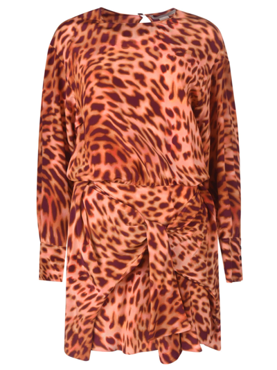 Shop Stella Mccartney Animalier Print Longsleeved Dress In Martini Pink