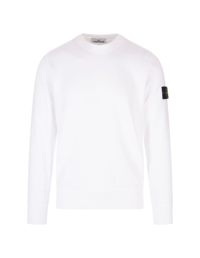Shop Stone Island Man Crew-neck Sweatshirt In White Cotton In Bianco
