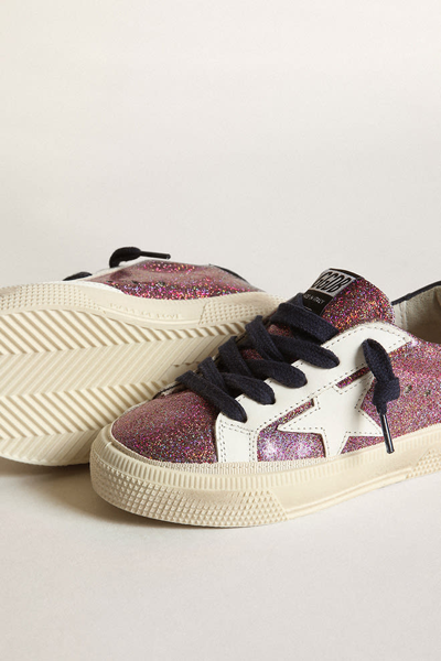 Shop Golden Goose Sneakers With Logo In Viola-bianco