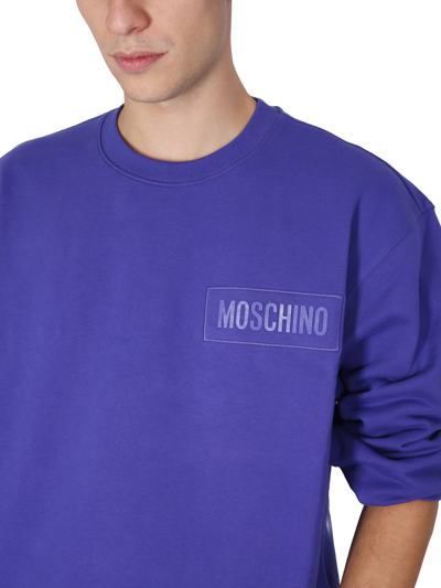 Shop Moschino Sweatshirt With Logo Patch In Blu