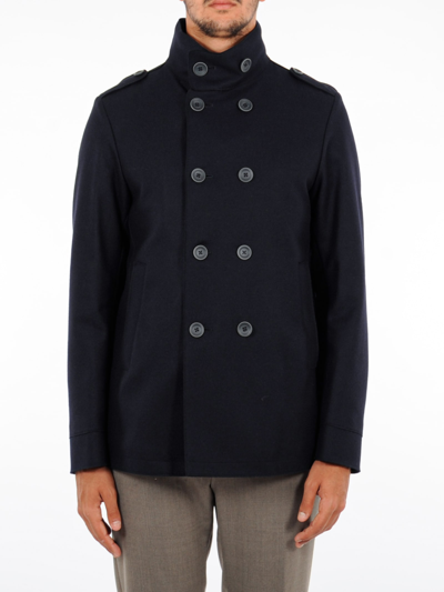 Shop Herno Peacoat Minimal Wool Jacket In Navy