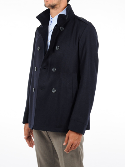 Shop Herno Peacoat Minimal Wool Jacket In Navy