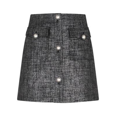 Shop Alessandra Rich High-waisted Buttoned Mini Skirt In Black Silver