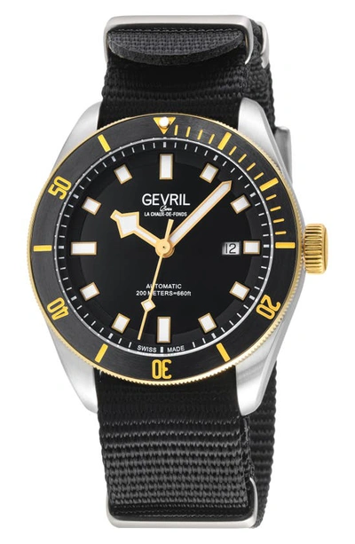 Shop Gevril Yorkville Automatic Nylon Strap Watch, 43mm In Black