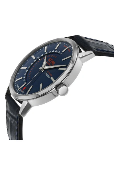Shop Gevril Guggenheim Ultra Thin Automatic Leather Strap Watch In Blue