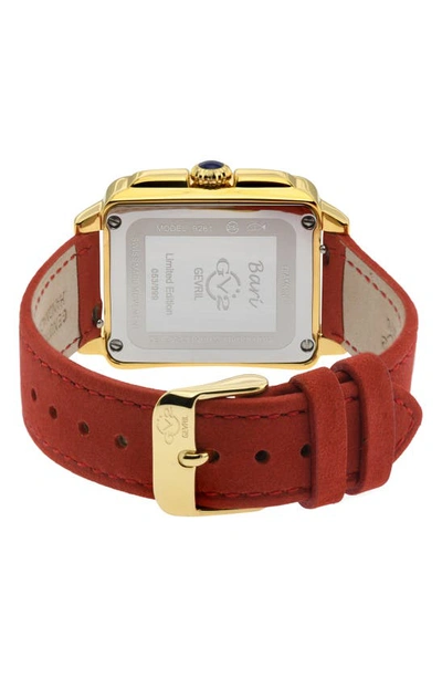 Gv2 Bari Enamel With Diamond Dial Leather Strap Watch, 37mm In Red