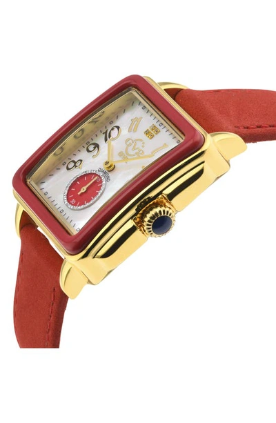Gv2 Bari Enamel With Diamond Dial Leather Strap Watch, 37mm In Red