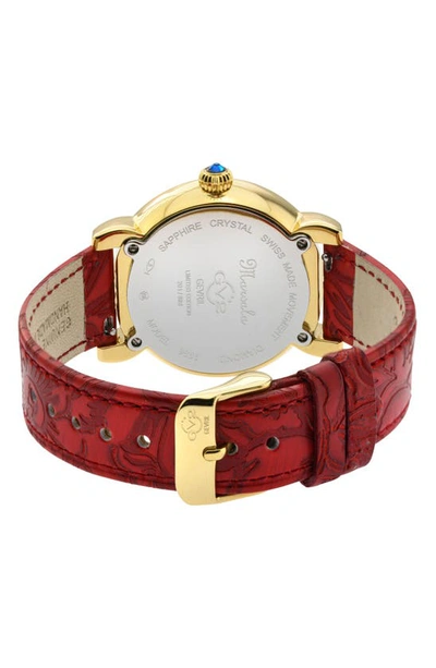 Gv2 Marsala Diamond Dial Leather Strap Watch, 37mm In Red
