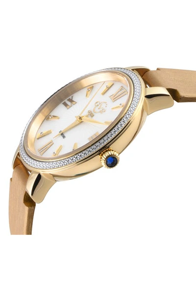 Gv2 Genoa Diamond Dial Leather Strap Watch, 37mm In Beige