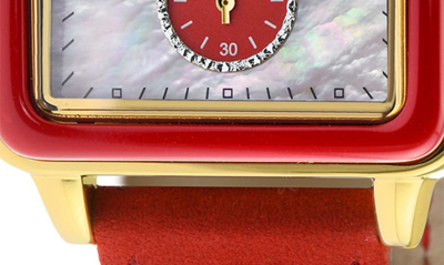 Gv2 Bari Enamel With Diamond Dial Leather Strap Watch, 37mm In Red