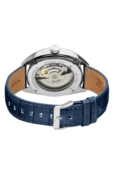 Gevril Five Points Croc Embossed Leather Strap Watch, 43mm In Blue