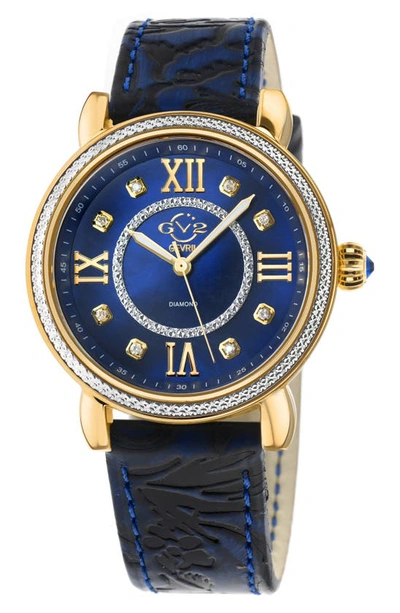 Gv2 Marsala Diamond Dial Leather Strap Watch, 37mm In Blue