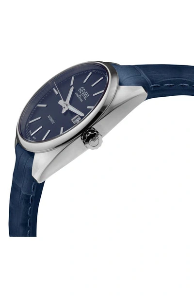 Gevril Five Points Croc Embossed Leather Strap Watch, 43mm In Blue