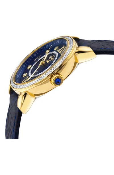 Gv2 Marsala Diamond Dial Leather Strap Watch, 37mm In Blue