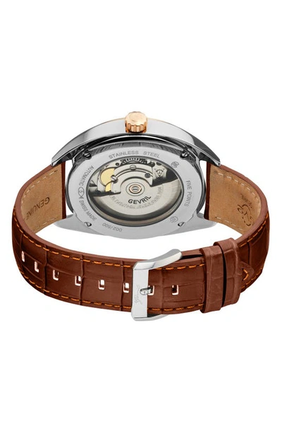 Gevril Five Points Croc Embossed Leather Strap Watch, 43mm In Brown