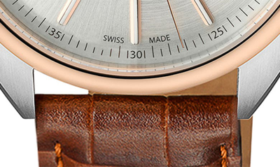 Gevril Five Points Croc Embossed Leather Strap Watch, 43mm In Brown