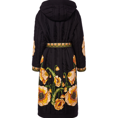 Shop La Doublej Reversible Puffer Robe (placée) In Poppies Black Placée