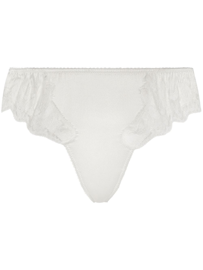 Shop Dolce & Gabbana Lace-detail Satin Thong In White