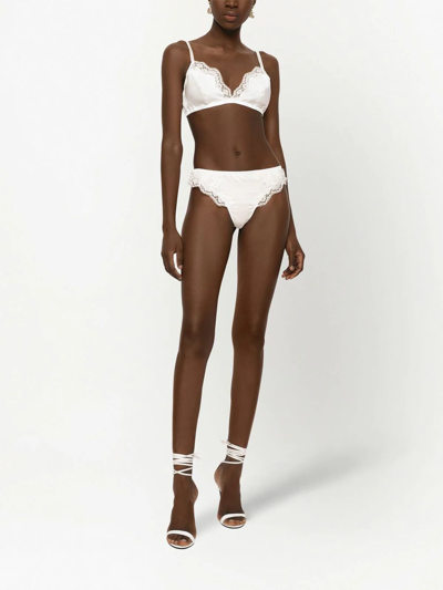 Dolce & Gabbana Ruffle-trimmed Lace Thong In White