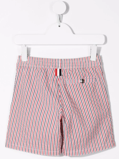 Shop Thom Browne Rwb Stripe Swim Shorts In Red