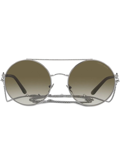 Shop Giorgio Armani Chain-detail Round-frame Sunglasses In Silver