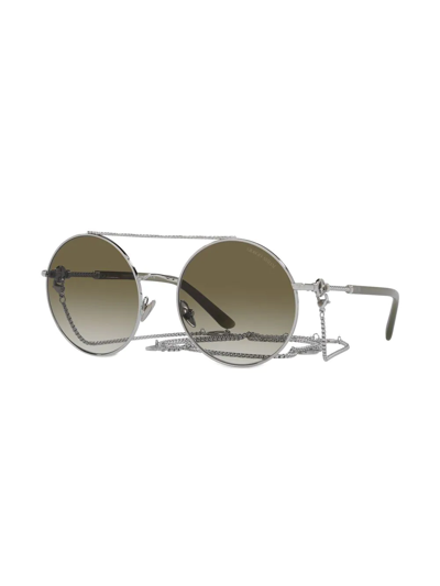 Shop Giorgio Armani Chain-detail Round-frame Sunglasses In Silver