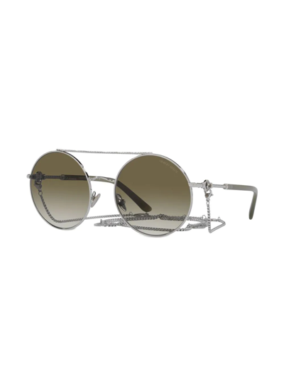 Giorgio Armani Chain-detail Round-frame Sunglasses In Silver