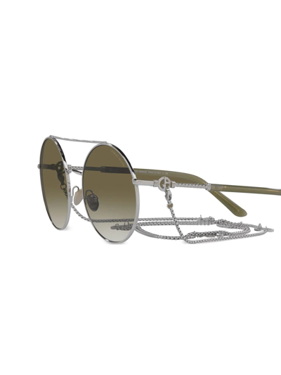 Shop Giorgio Armani Chain-detail Round-frame Sunglasses In Silver