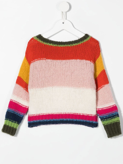 Shop Monnalisa Stripe-print Wool-blend Jumper In Neutrals