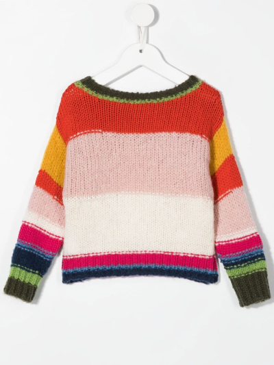 Monnalisa Stripe-print Wool-blend Jumper In Neutrals