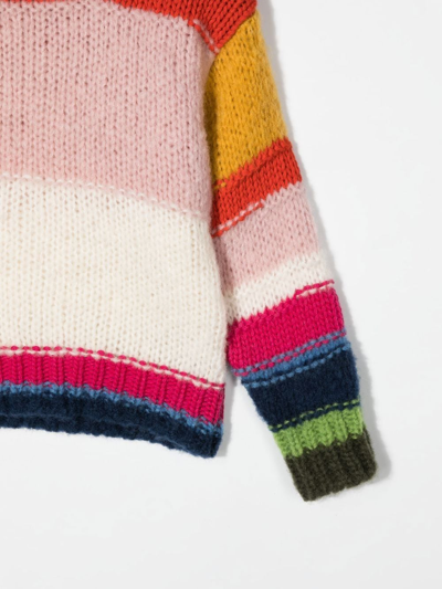 Monnalisa Stripe-print Wool-blend Jumper In Neutrals