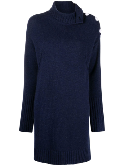Shop Zadig & Voltaire Buttoned-shoulder Midi Dress In Blue