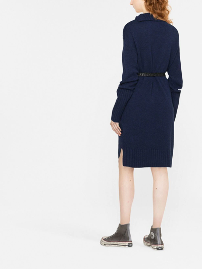 Shop Zadig & Voltaire Buttoned-shoulder Midi Dress In Blue