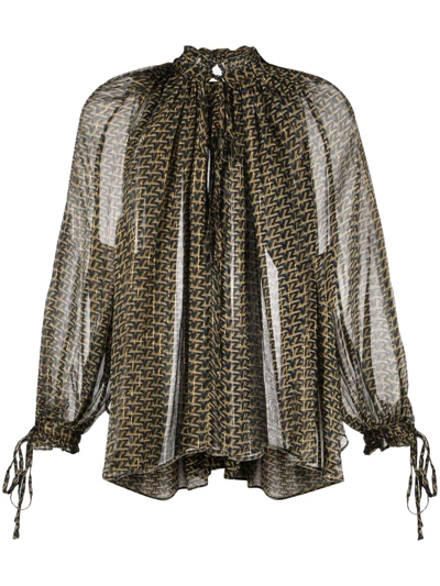 Zadig & Voltaire Tocade Graphic-print Woven Blouse In Cognac 