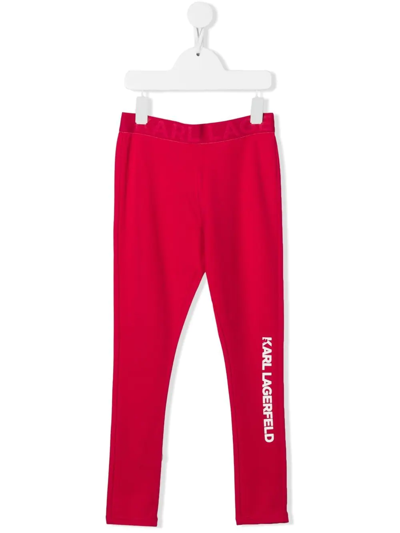 Shop Karl Lagerfeld Logo-print Branded-waistband Leggings In Pink