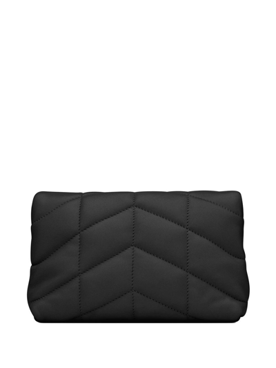 Shop Saint Laurent Puffer Logo-plaque Clutch Bag In Black