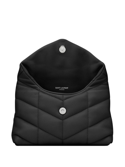 Shop Saint Laurent Puffer Logo-plaque Clutch Bag In Black